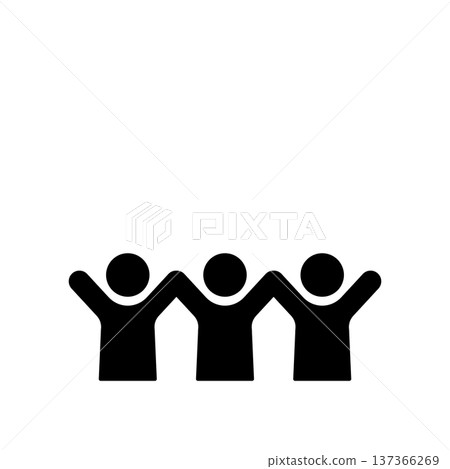 Icon of three people standing side by side with their hands raised Icon of three people standing side by side with their hands raised 137366269