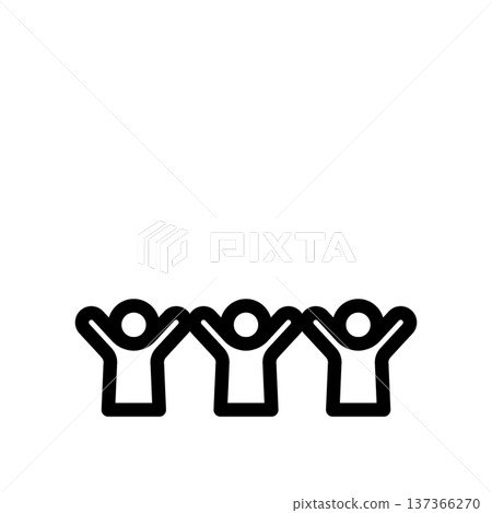 Icon of three people standing side by side with their hands raised 137366270