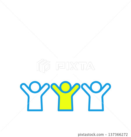 Icon of three people standing side by side with their hands raised 137366272