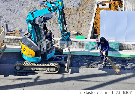 People working at a road construction site People working at a road construction site 137366307
