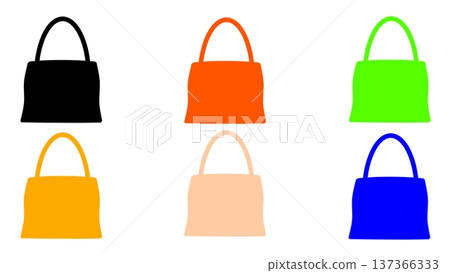 A collection of six minimalist handbag icons in various vibrant colors including black orange green yellow peach and blue. Perfect for fashion design e-commerce or graphic projects on a clean white A collection of six minimalist handbag icons in various vibrant colors including black orange green yellow peach and blue. Perfect for fashion design e-commerce or graphic projects on a clean white 137366333