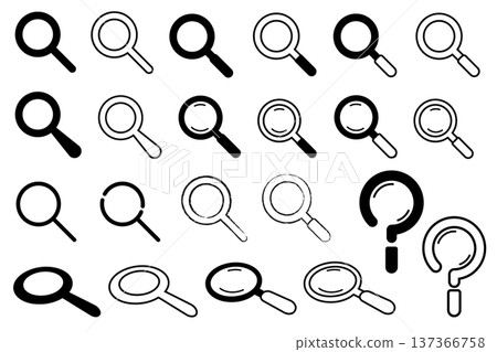 Magnifying glass illustration set | Various types of variations, including black and white and looking from above Magnifying glass illustration set | Various types of variations, including black and white and looking from above 137366758
