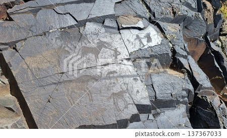 Petroglyphs With The Image Of The People And Animals Petroglyphs With The Image Of The People And Animals 137367033