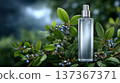 Moisturizing Skin Care Product Surrounded by Lush Greenery and Berries with a Dramatic Background 137367371