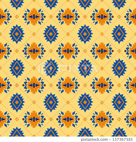 Geometric Ethnic Seamless Pattern with Tribal Ornaments on Yellow Background 137367385