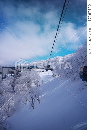 冬天從野澤溫泉滑雪場的長坂纜車內看到的景色 冬天從野澤溫泉滑雪場的長坂纜車內看到的景色 137367460