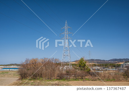 A steel tower standing in the countryside, Joyo City, Kyoto Prefecture A steel tower standing in the countryside, Joyo City, Kyoto Prefecture 137367487