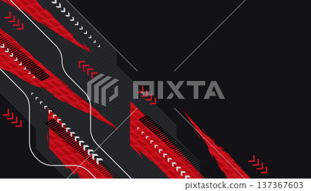 Black and Red Abstract Sport Background in Modern Tech and Grunge Style. Futuristic Gaming Banner Design 137367603