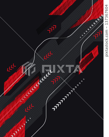 Modern and Grunge Abstract Background with Red Brush Strokes, Arrows and White Lines. Poster or Banner Design for Esports or Sports Events 137367604
