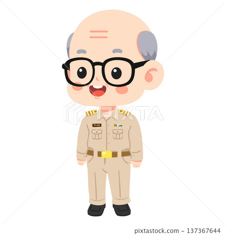 Cartoon of Elderly Man in Uniform Cartoon of Elderly Man in Uniform 137367644