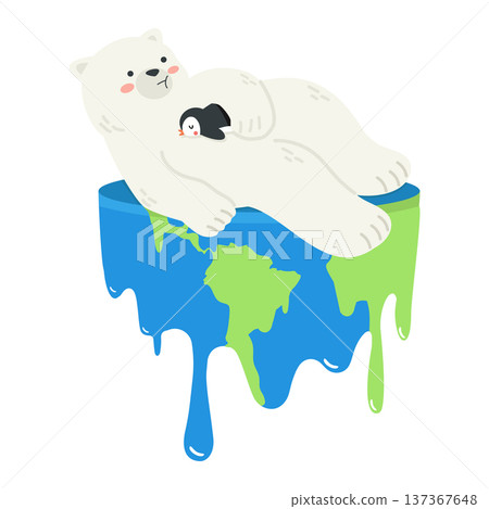Polar Bear And Penguin On Melting Earth 137367648