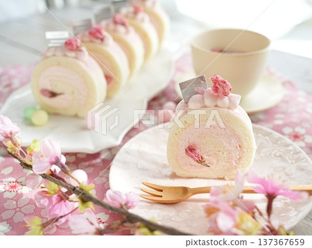 Spring Sweets Sakura Roll Cake Spring Sweets Sakura Roll Cake 137367659
