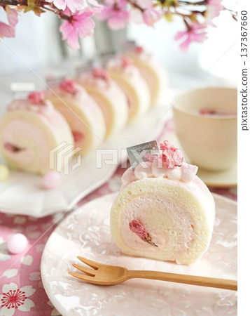 Spring Sweets Sakura Roll Cake 137367660