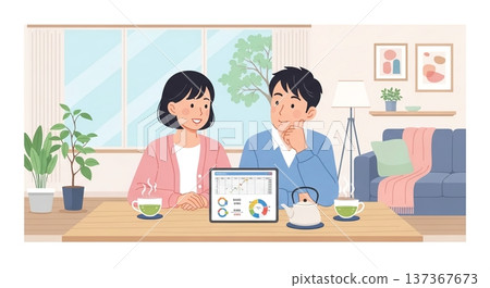 Online consultation in the living room - couple 137367673