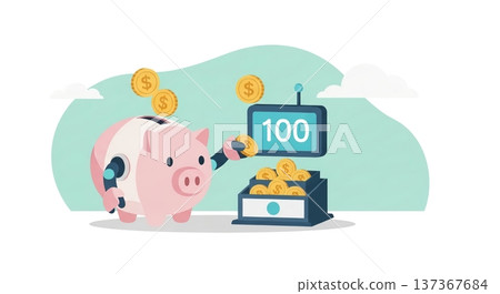 Piggy bank and coins depicting future savings 137367684