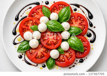 Fresh Caprese Salad with Tomato Mozzarella Basil and Balsamic Glaze Fresh Caprese Salad with Tomato Mozzarella Basil and Balsamic Glaze 137367705