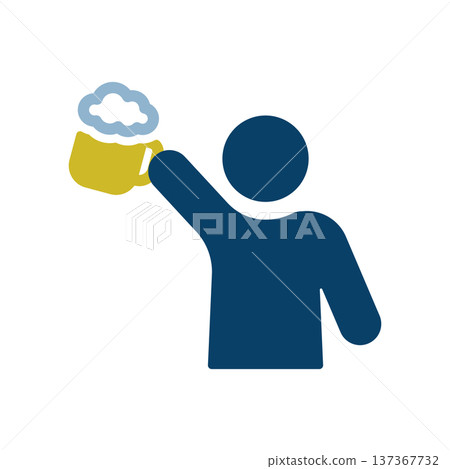 Icon of a person toasting with a beer mug raised high Icon of a person toasting with a beer mug raised high 137367732