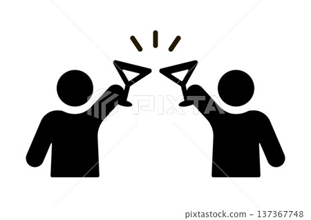 Icon of two people toasting with cocktail glasses Icon of two people toasting with cocktail glasses 137367748