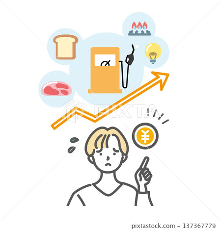 Illustration material 2 of a housewife worried about rising prices Illustration material 2 of a housewife worried about rising prices 137367779