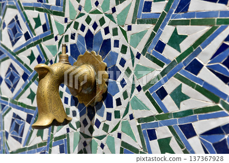 Moroccan Islamic mosaic tiles in Fes, Morocco 137367928