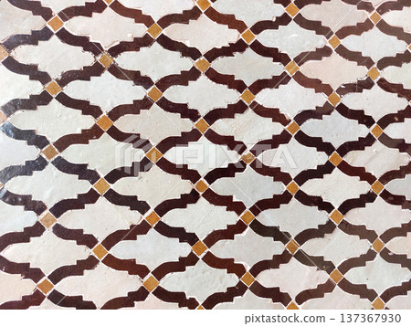 Moroccan Islamic mosaic tiles in Marrakesh, Morocco Moroccan Islamic mosaic tiles in Marrakesh, Morocco 137367930
