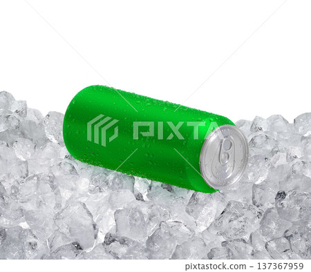Can of cold beverage, ice cubea of juicy. Summer refreshing drink 137367959