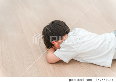 一個男孩在客廳地板上鬧騰 一個男孩在客廳地板上鬧騰 137367983