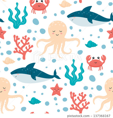 cute sea life pattern 137368167