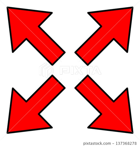 Set of diagonal red arrows pointing outwards Set of diagonal red arrows pointing outwards 137368278