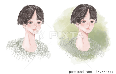 A woman with short hair (a portrait drawn with rough lines and transparent body parts) A woman with short hair (a portrait drawn with rough lines and transparent body parts) 137368355