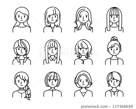 Vector illustration material: Upper body icon set of a troubled or worried young woman 137368689