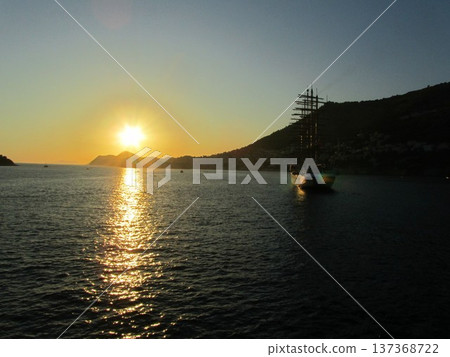 Sunset from a sailing ship 137368722