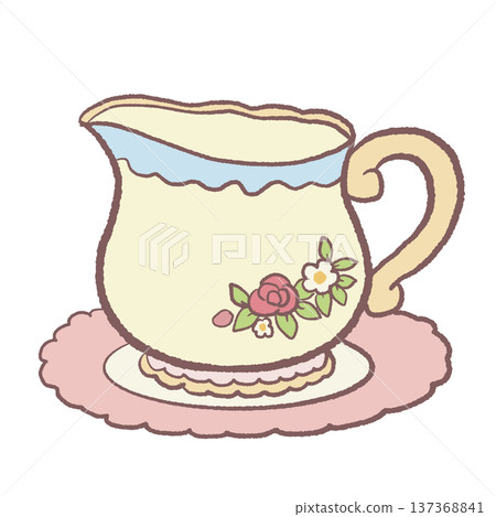 Kawaii floral cream pitcher pastel cottagecore milk jug illustration cute vintage porcelain creamer for afternoon tea set graphics tea party decor and cozy kitchen designs 137368841
