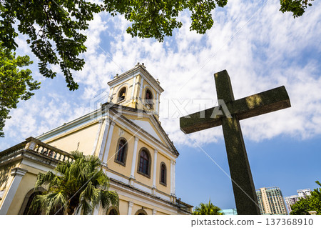 Building view of the Our Lady of Carmel Church in Taipa, Macau, buildings are neoclassical in design. 137368910