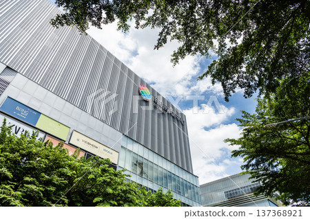 Low-angle view of the T.S. Mall (Hall A1) building. It's the largest shopping mall in the East District, Tainan, Taiwan.  137368921