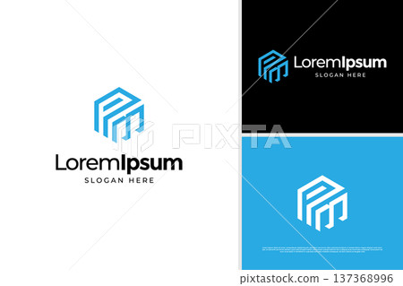 Geometric letter P M real estate logo design template. Business construction logo design template Geometric letter P M real estate logo design template. Business construction logo design template 137368996