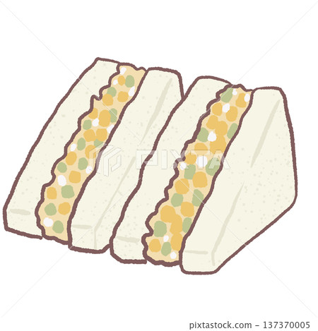 Kawaii egg salad sandwich triangles pastel lunch food illustration cute tea party sandwich snack for cafe menu graphics picnic food designs and cozy afternoon tea themed illustrations 137370005