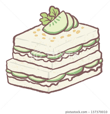 Kawaii cucumber tea sandwich stack pastel tea party food illustration cute finger sandwiches for afternoon tea graphics cafe menu designs and elegant tea time themed artwork 137370010