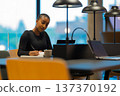 Woman writing notes in modern office 137370192