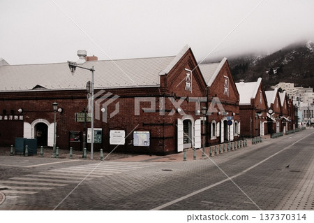 Hakodate tourist attractions Kanamori Western Museum and Red Brick Warehouse Nostalgic scenery on a cloudy day 137370314