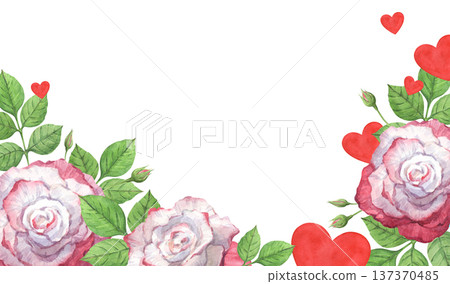 A rectangular frame of watercolor rose illustrations 137370485