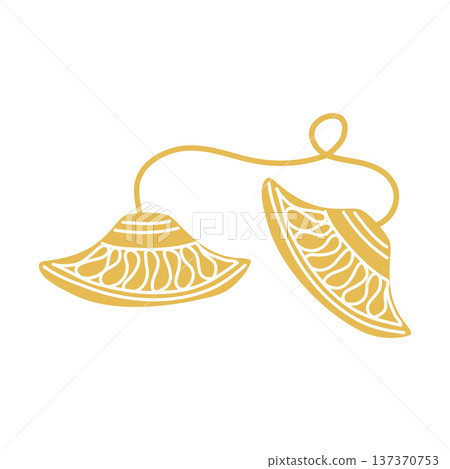Traditional Indian Manjira music instrument in desi style. Hand drawn vector illustration isolated. Holiday and festival design, for oriental magazines, maps greeting cards, Holi Diwali clip arts. 137370753