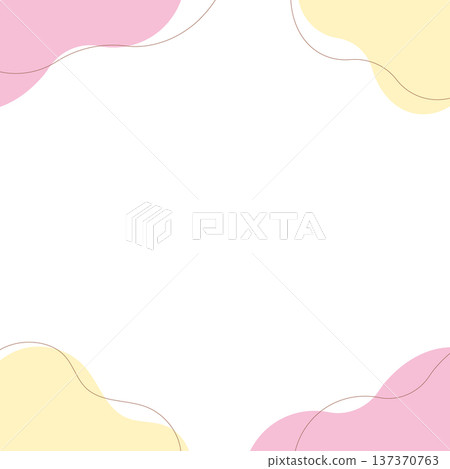 A simple frame illustration of two-color fluid shapes and lines (pink and yellow) [square] 137370763