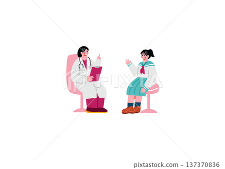 Illustration of an obstetrician-gynecologist giving advice to a high school girl 137370836