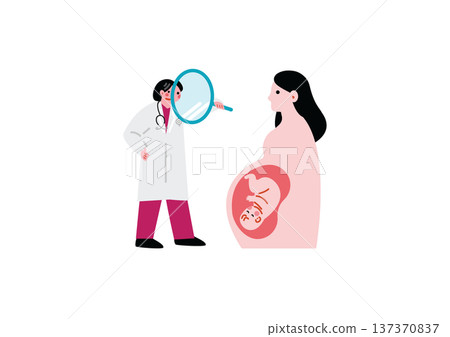 婦產科醫師檢查孕婦的插圖 137370837