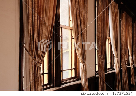 Interior of a historic building Retro window texture with calm light Interior of a historic building Retro window texture with calm light 137371534