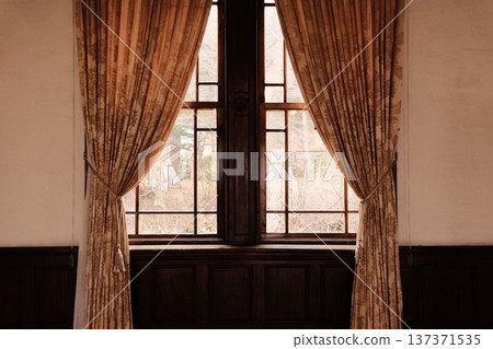 A classic window and curtain scene at the former Hakodate Ward Public Hall in Hakodate, Hokkaido 137371535