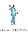 A male business person standing with a laptop and worrying about work 137371592