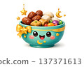 Ramadan treats in decorated bowl with golden accents and sweets 137371613