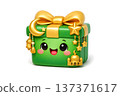 Festive green gift box with golden bow and Ramadan decorations 137371617